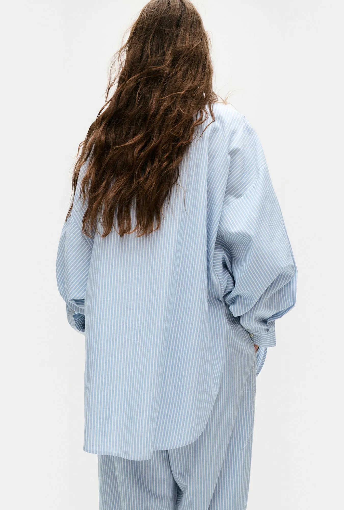 Cotton Collarless Round Shirt Storm Stripe sold by Silk Laundry product image thumbnail 5