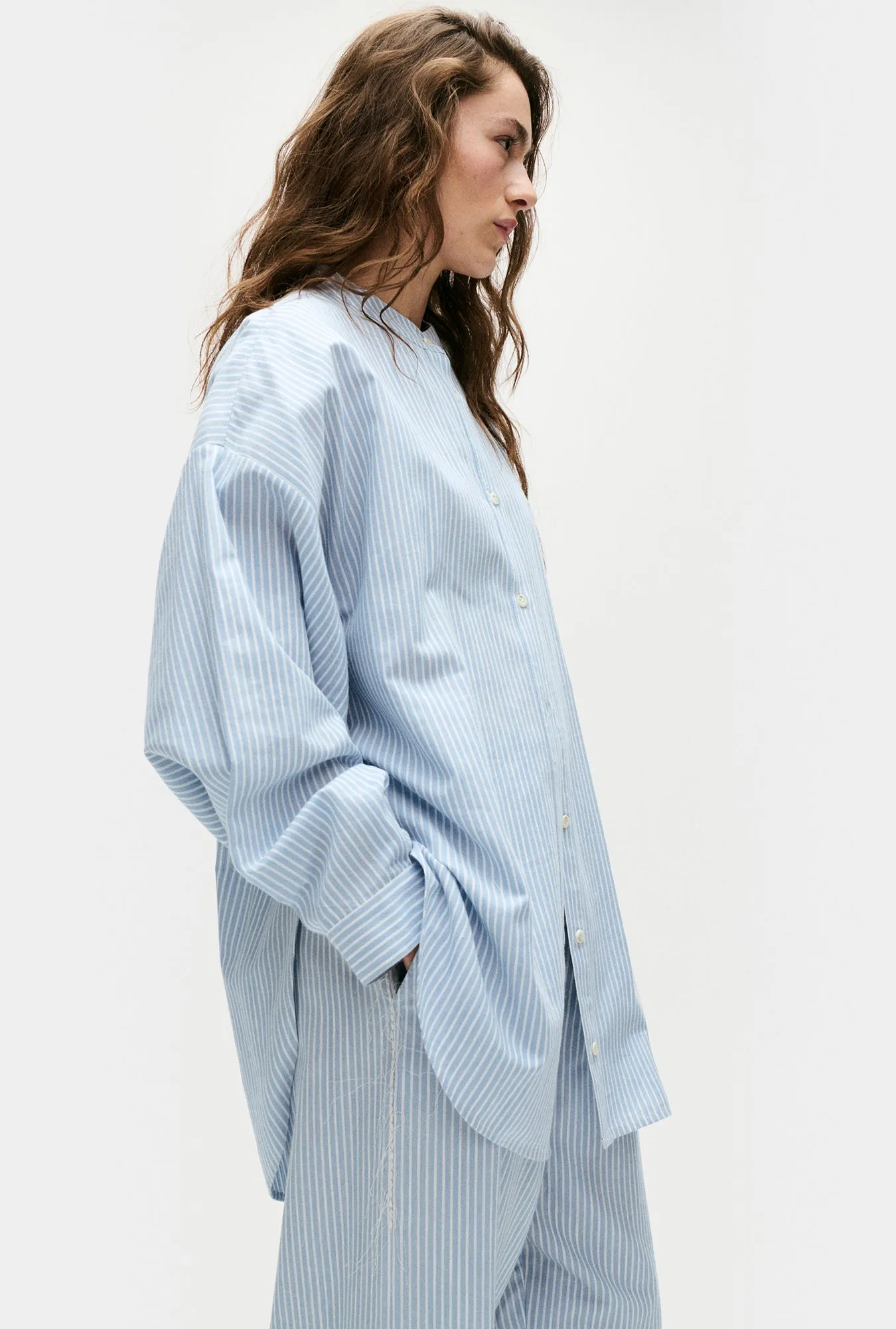Cotton Collarless Round Shirt Storm Stripe sold by Silk Laundry product image thumbnail 3
