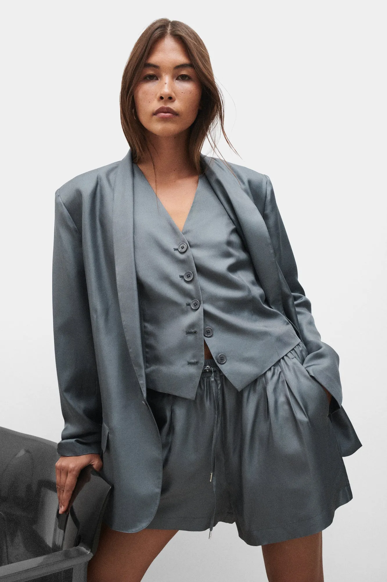 TWILL VEST SLATE sold by Silk Laundry