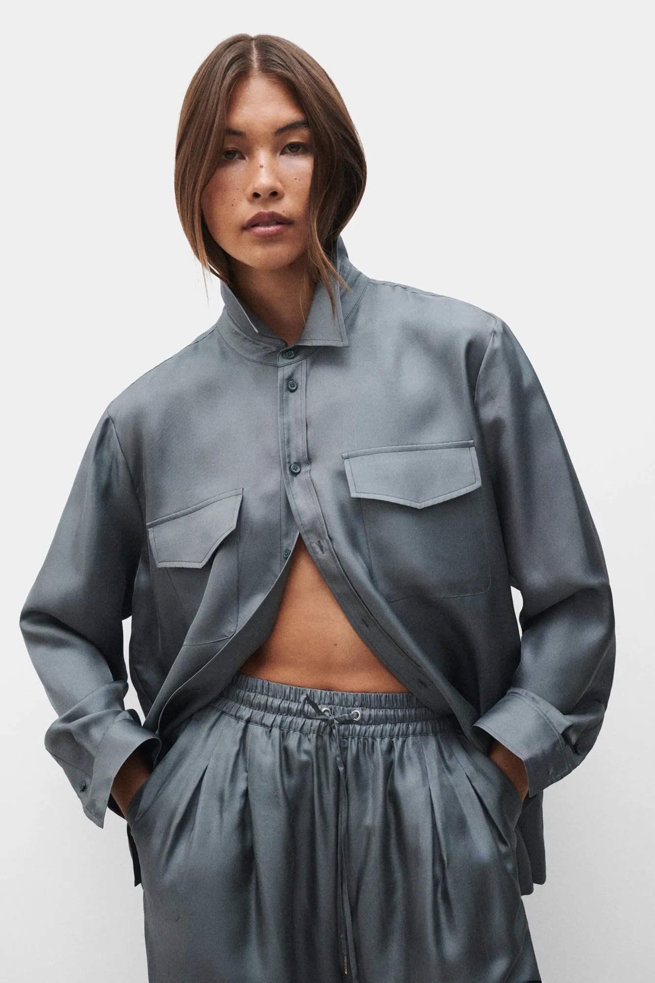 TWILL BOYFRIEND SHIRT 2.0 SLATE sold by Silk Laundry product image thumbnail 3