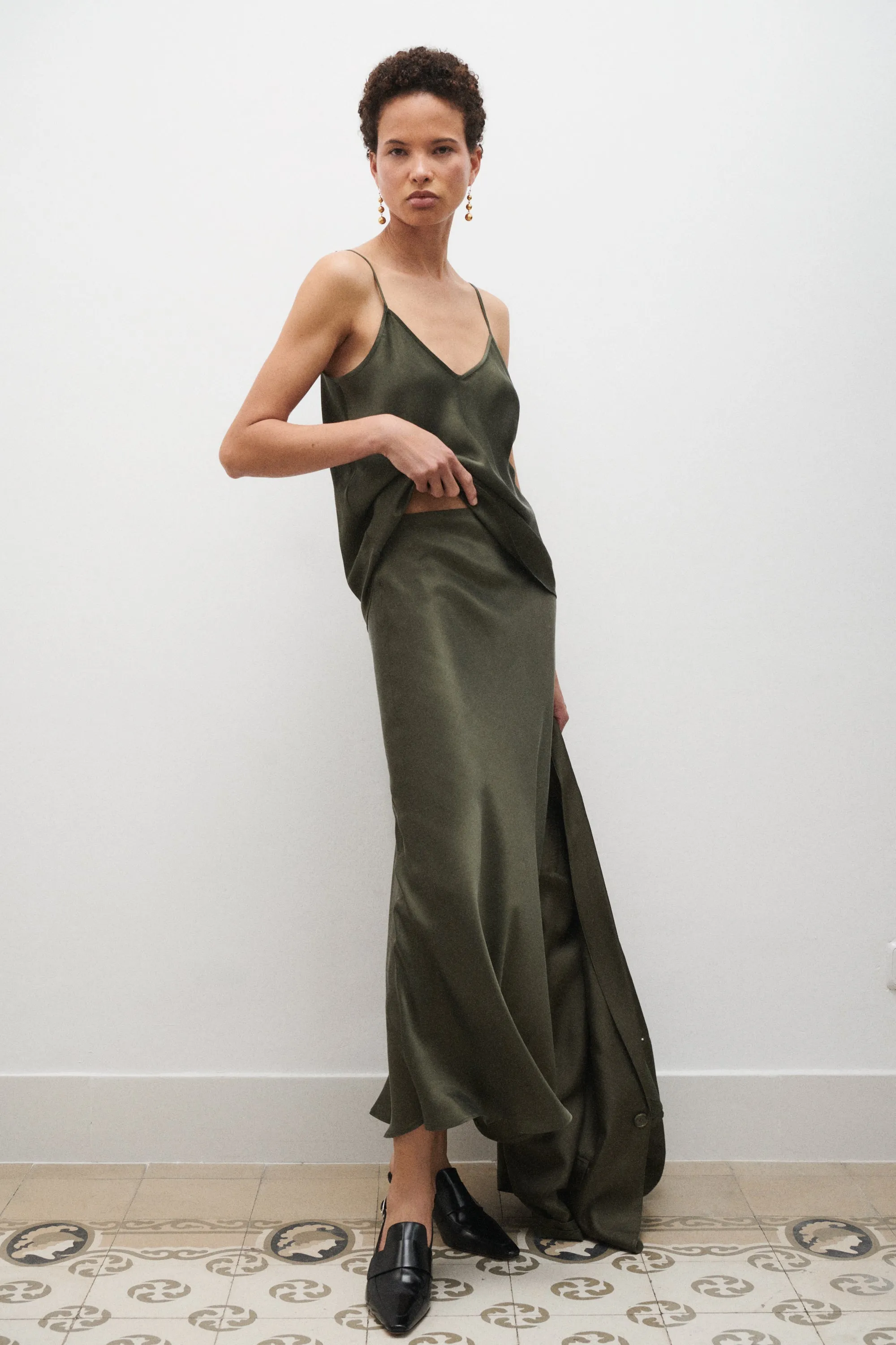 Long Bias Cut Skirt Pine sold by Silk Laundry product image thumbnail 5