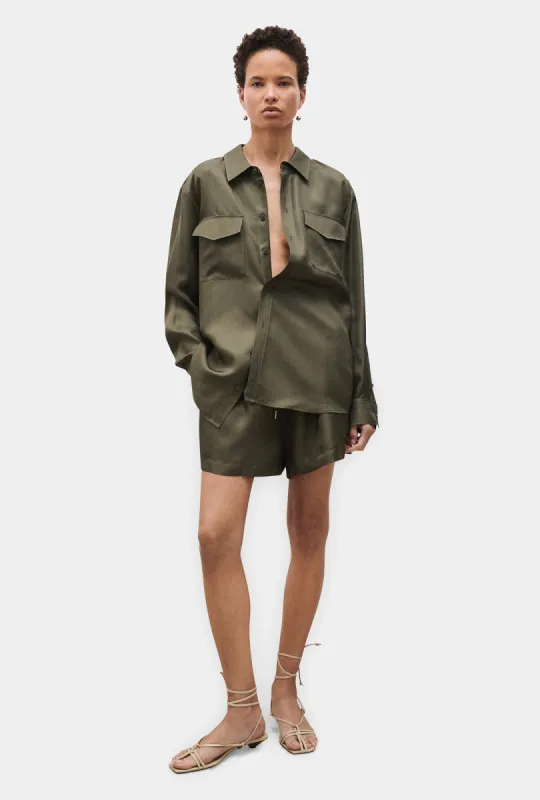 TWILL BOYFRIEND SHIRT PINE sold by Silk Laundry