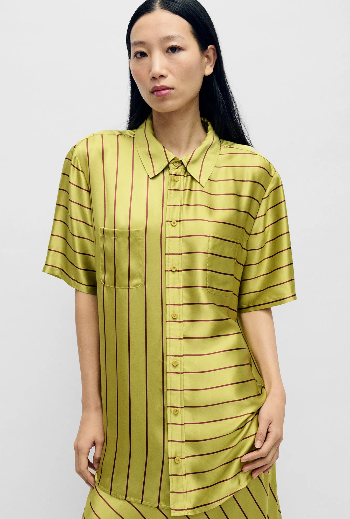 SHORT SLEEVE BOYFRIEND SHIRT 2.0 CACTUS STRIPE sold by Silk Laundry