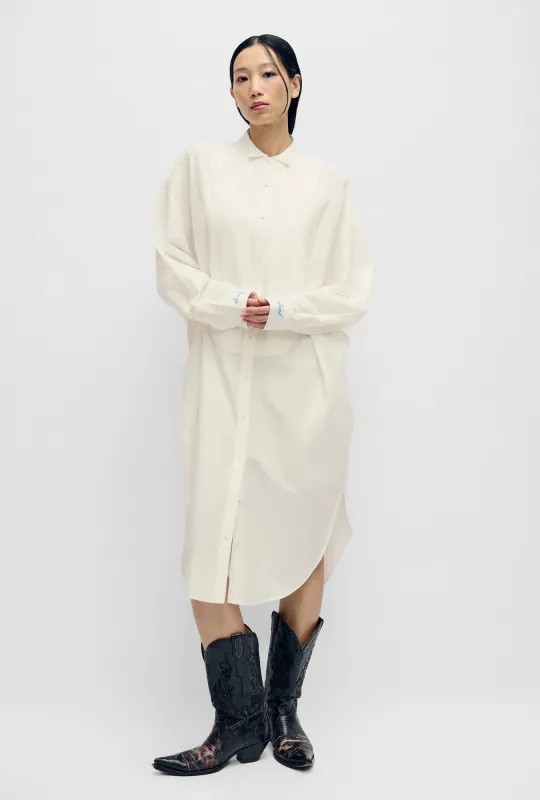 ROUND TUX SHIRT DRESS WHITE sold by Silk Laundry