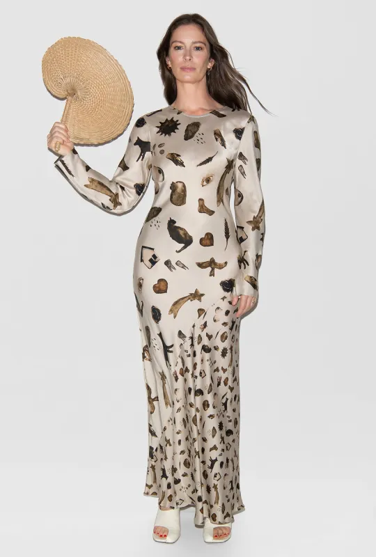 FULL SLEEVE BIAS DRESS MIRACLES HAZELNUT sold by Silk Laundry