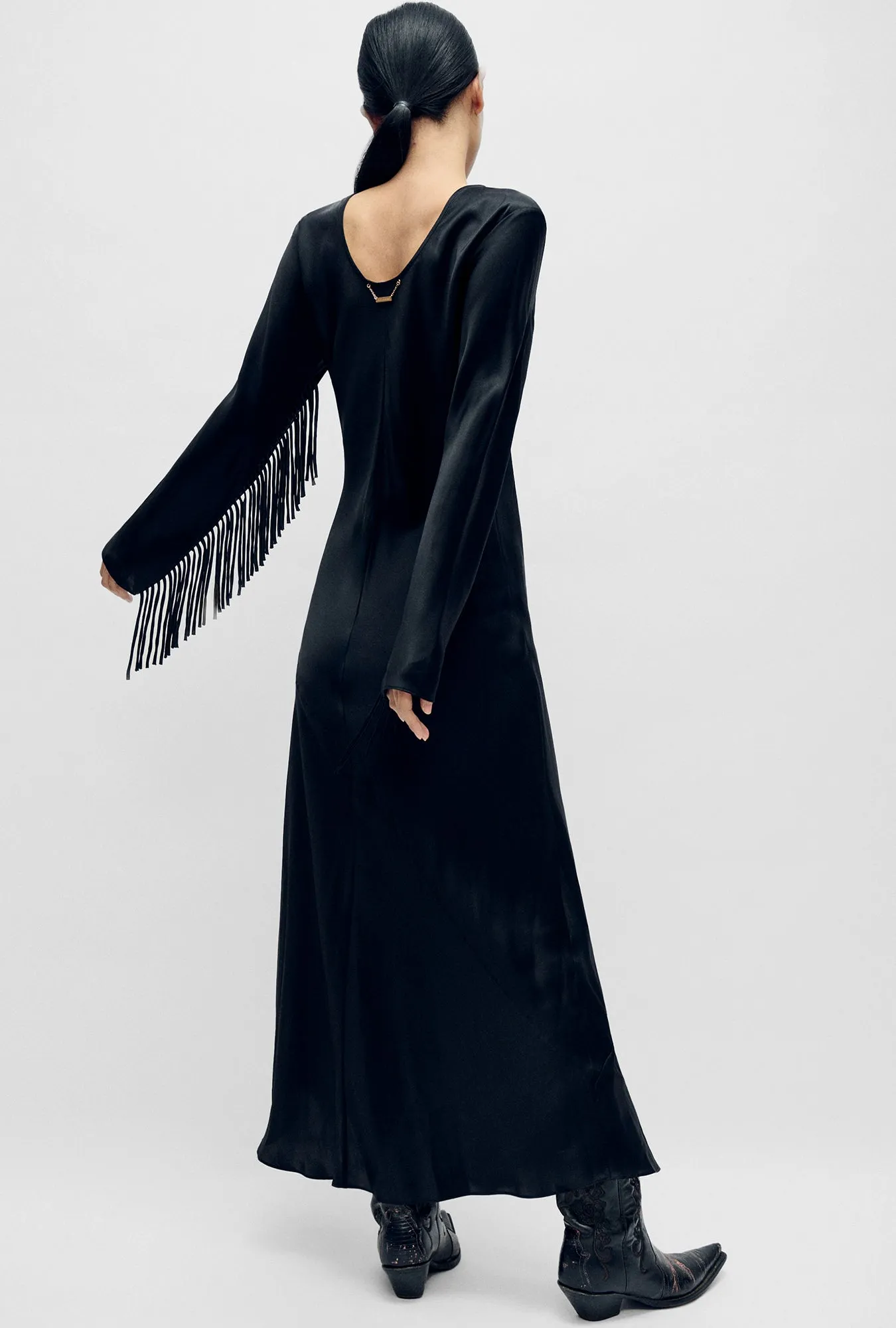 Fringe Full Sleeve Bias Dress Black sold by Silk Laundry product image thumbnail 3
