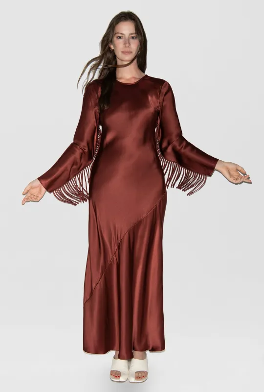 Fringe Full Sleeve Bias Dress Canyon sold by Silk Laundry