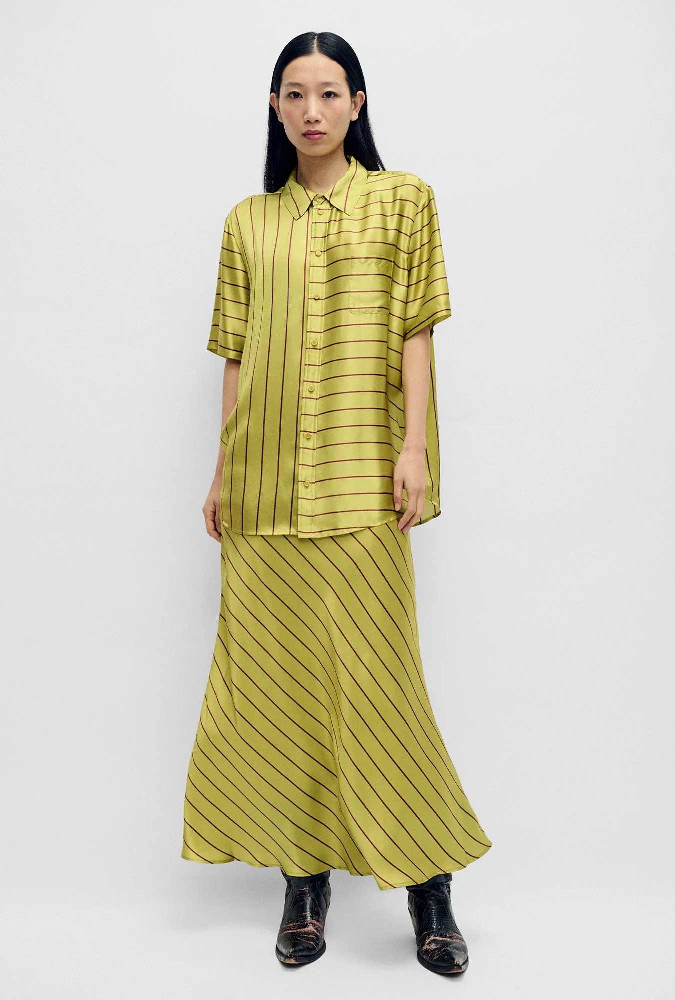 LONG BIAS CUT SKIRT CACTUS STRIPE sold by Silk Laundry