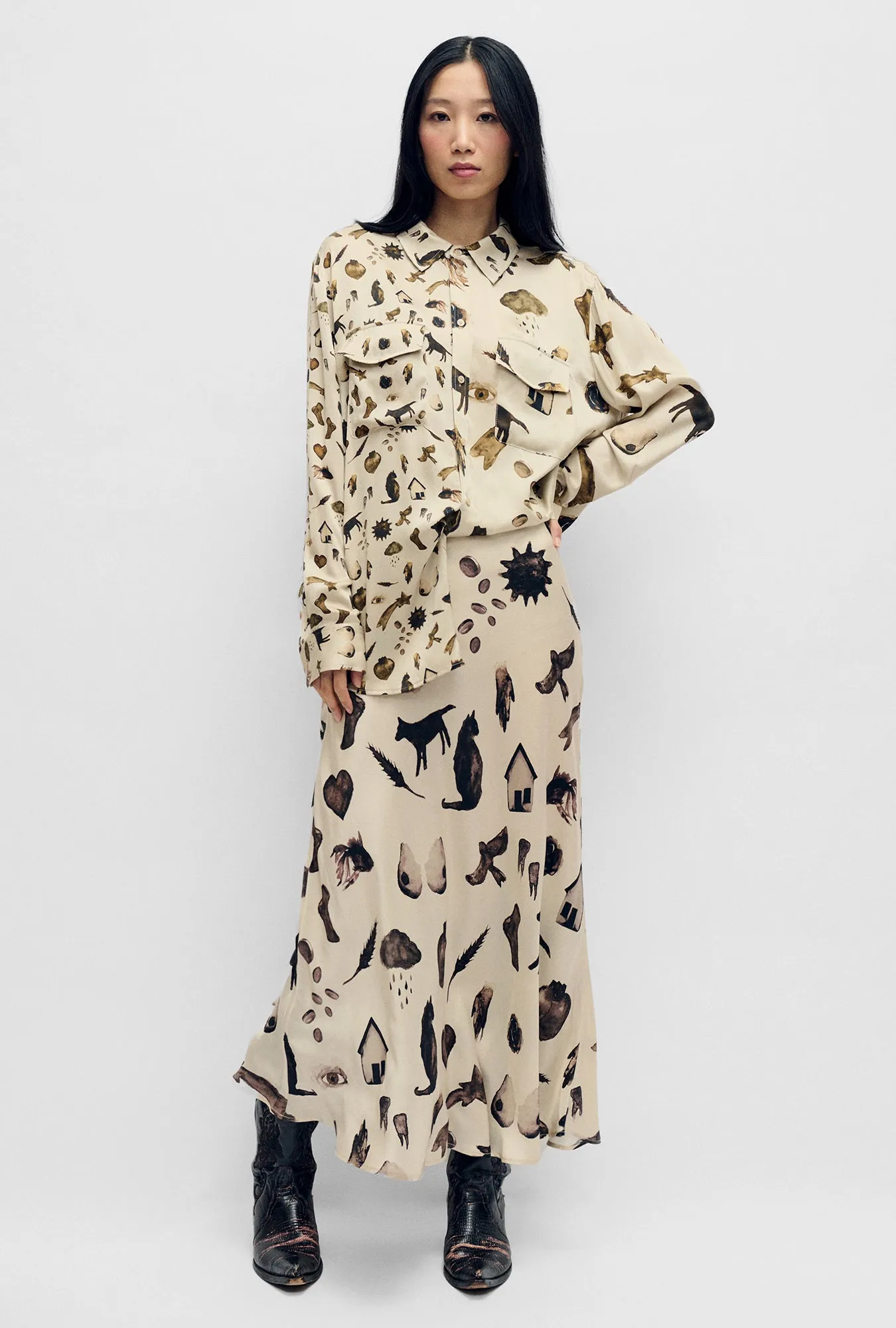 Long Bias Cut Skirt Miracles Hazelnut sold by Silk Laundry