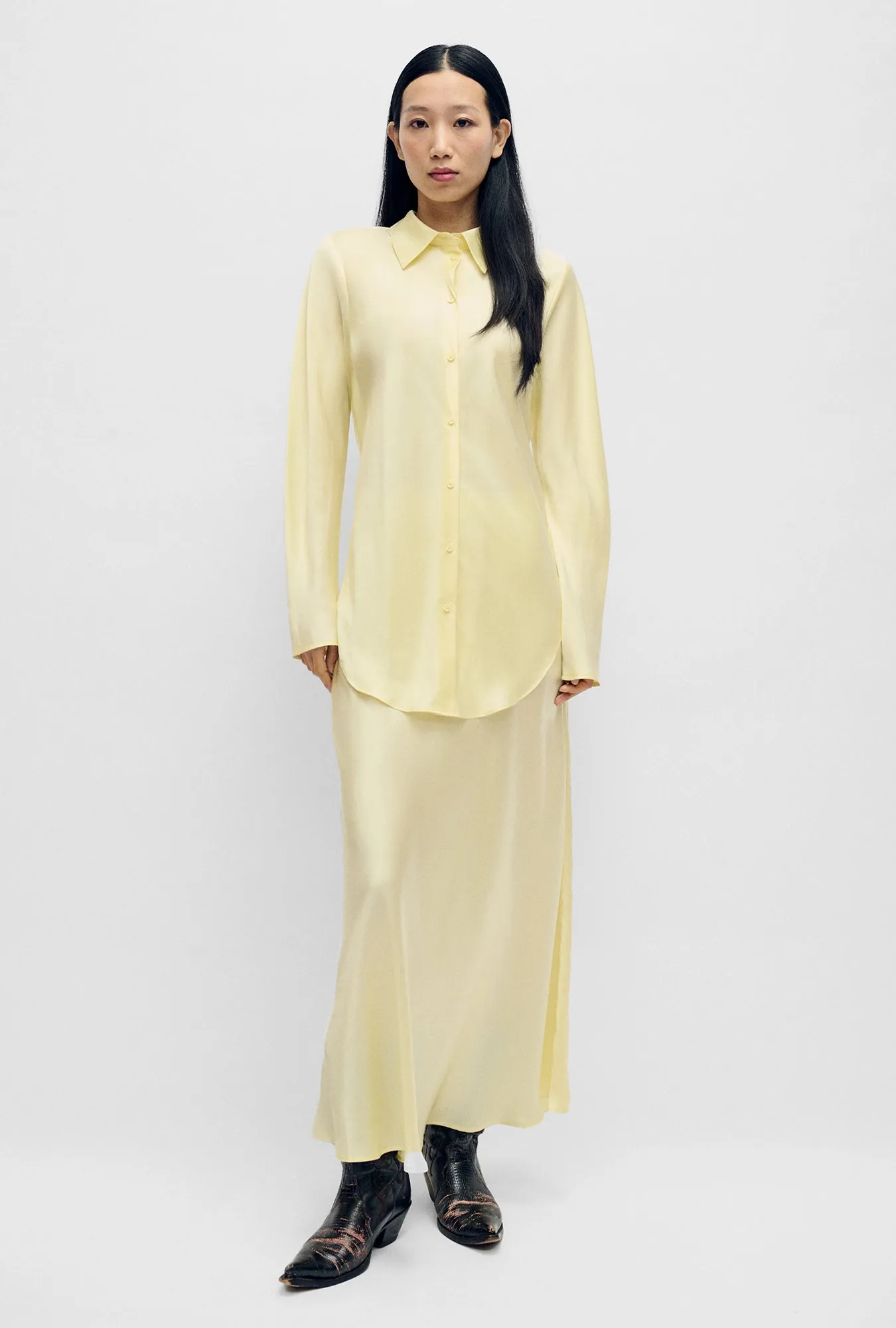 Long Bias Cut Skirt Vanilla Flower sold by Silk Laundry