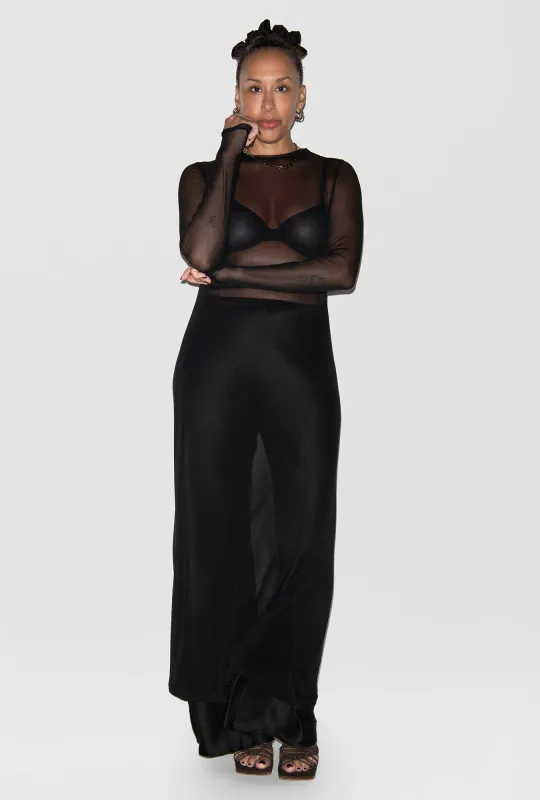 MESH LONG SLEEVE DRESS BLACK sold by Silk Laundry