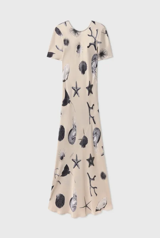 SHORT SLEEVE BIAS DRESS SEASHELLS sold by Silk Laundry