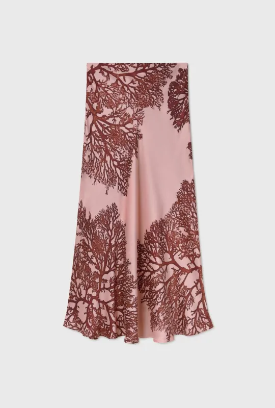 LONG BIAS CUT SKIRT PRESSED CORAL sold by Silk Laundry