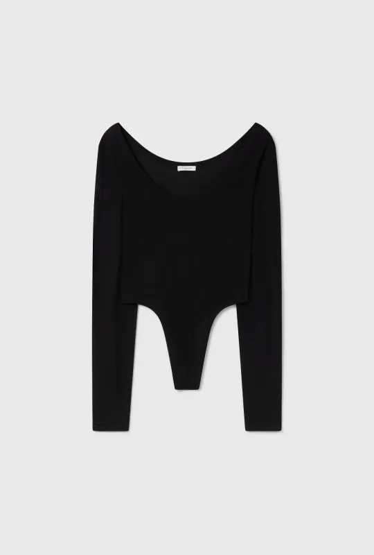 CUTAWAY LONG SLEEVE BODYSUIT BLACK sold by Silk Laundry