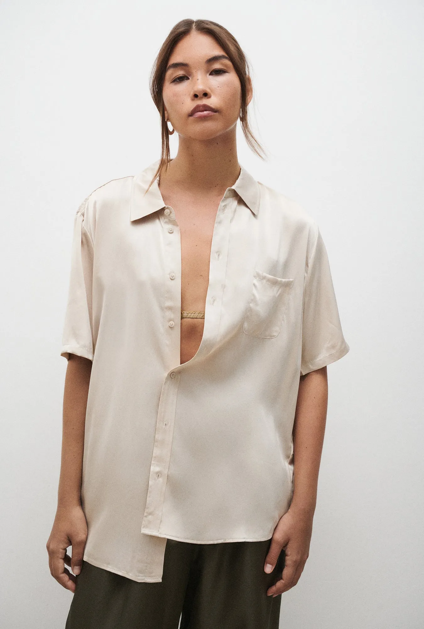 SHORT SLEEVE BOYFRIEND SHIRT 2.0 HAZELNUT sold by Silk Laundry product image thumbnail 4