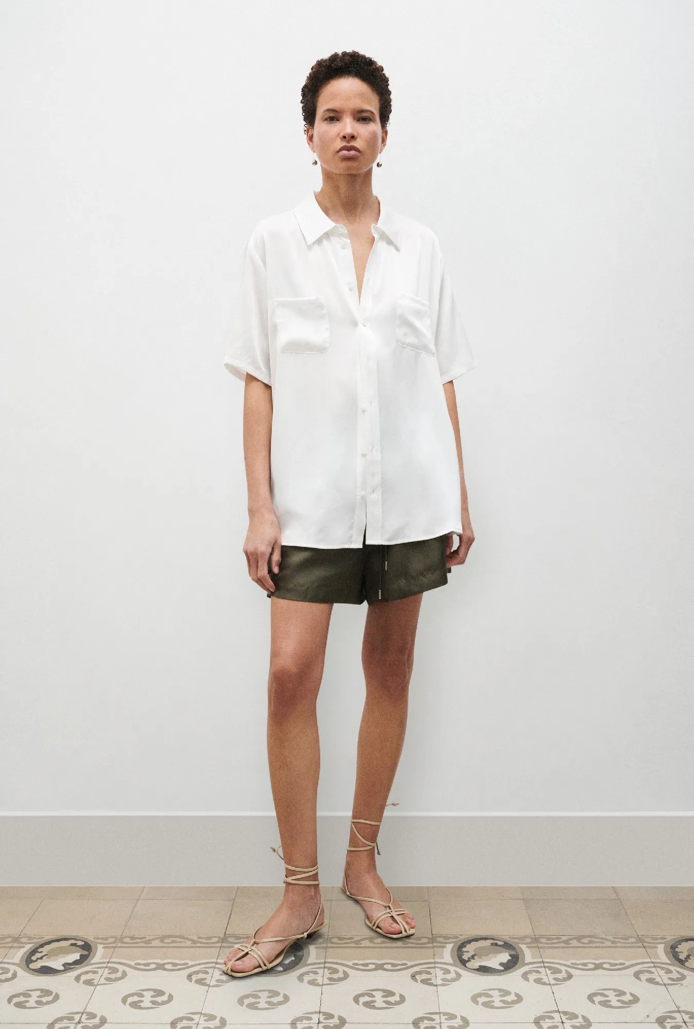 Short Sleeve Boyfriend Shirt White sold by Silk Laundry product image thumbnail 2