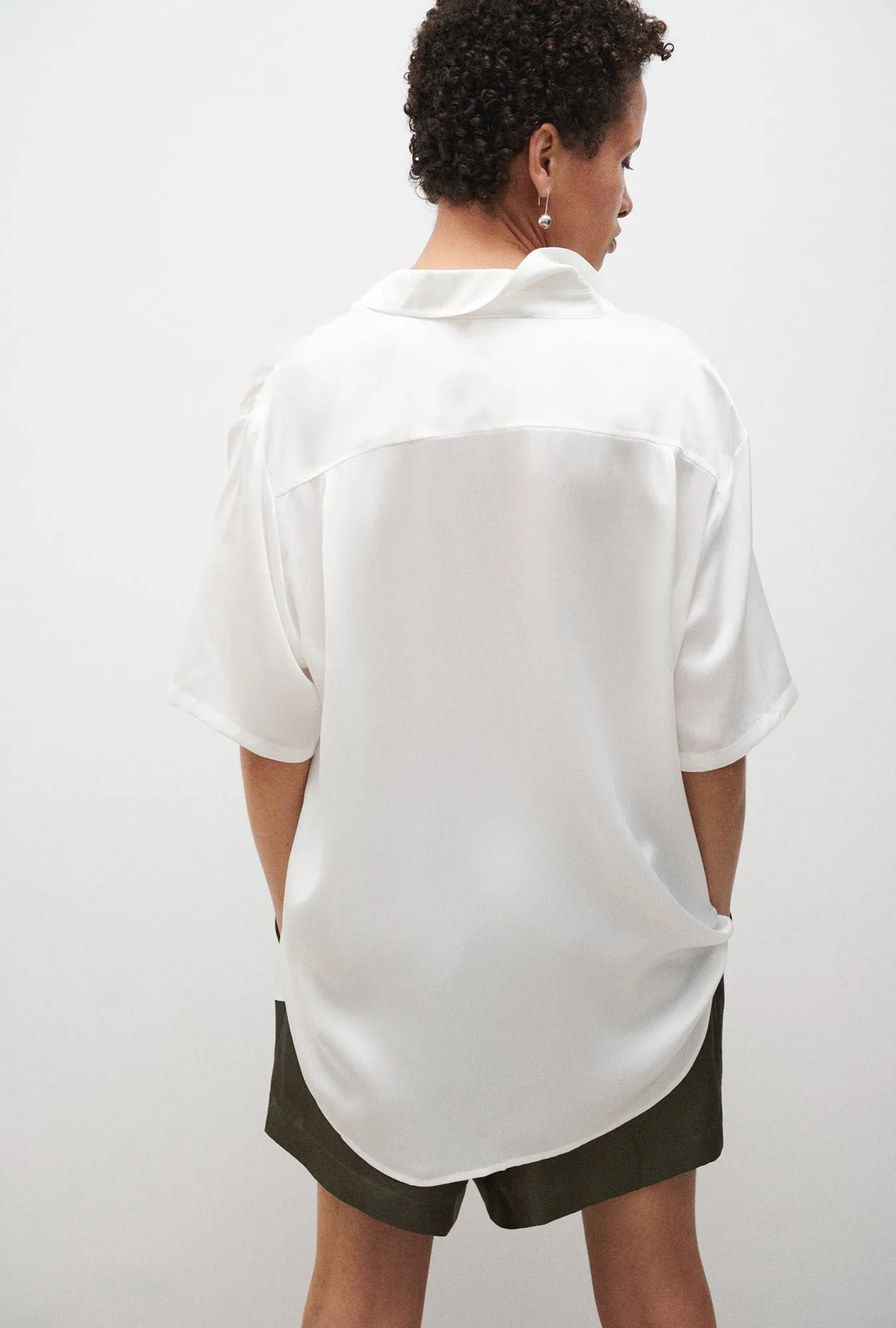 Short Sleeve Boyfriend Shirt White sold by Silk Laundry product image thumbnail 3