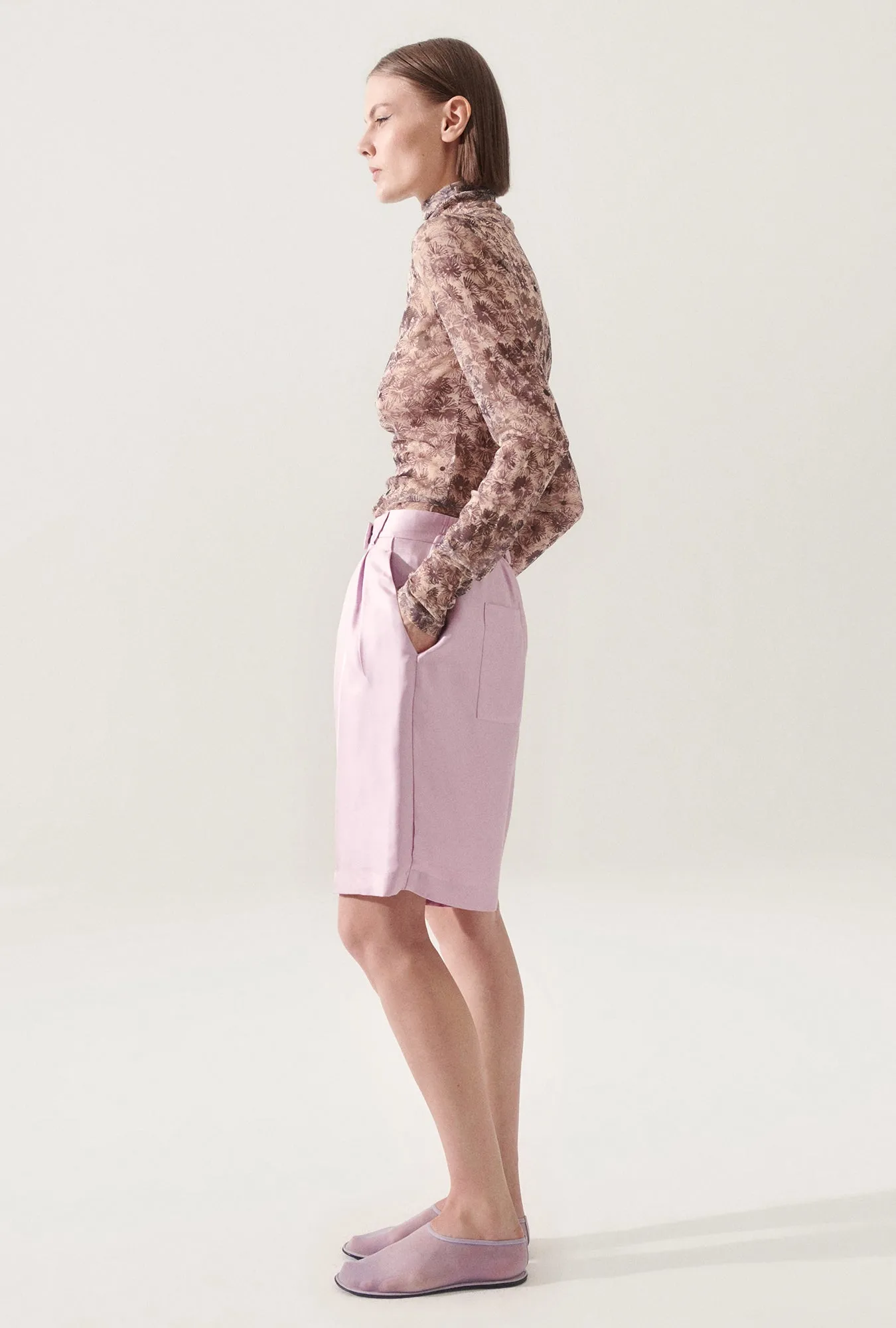 TWILL DOUBLE PLEATED SHORTS LILAC sold by Silk Laundry product image thumbnail 3