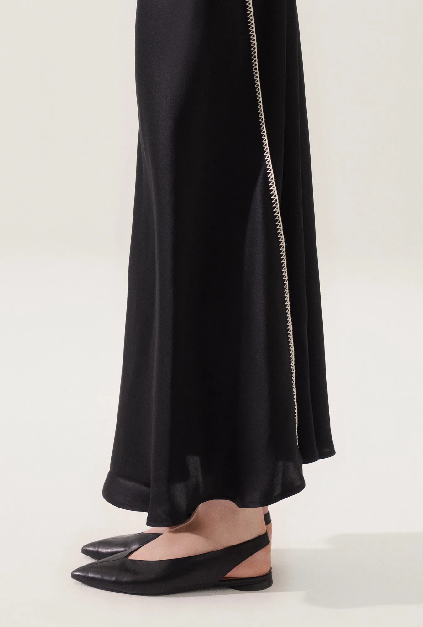 Long Bias Cut Skirt Blanket Stitch Black sold by Silk Laundry product image thumbnail 4