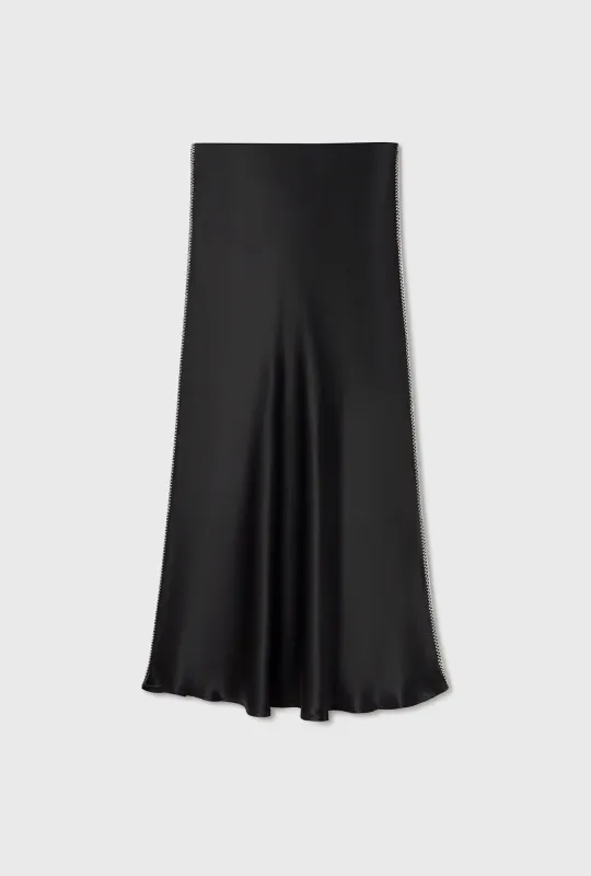 LONG BIAS CUT SKIRT BLANKET STITCH BLACK sold by Silk Laundry