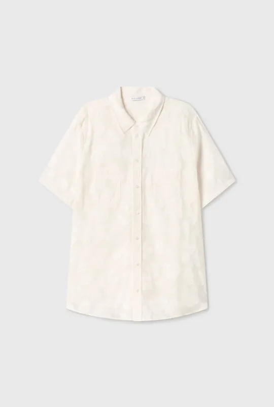 CLIP SILK SHORT SLEEVE BOYFRIEND SHIRT WHITE sold by Silk Laundry