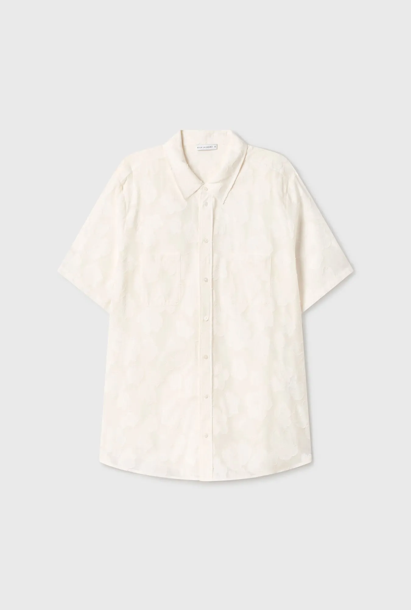 CLIP SILK SHORT SLEEVE BOYFRIEND SHIRT WHITE sold by Silk Laundry