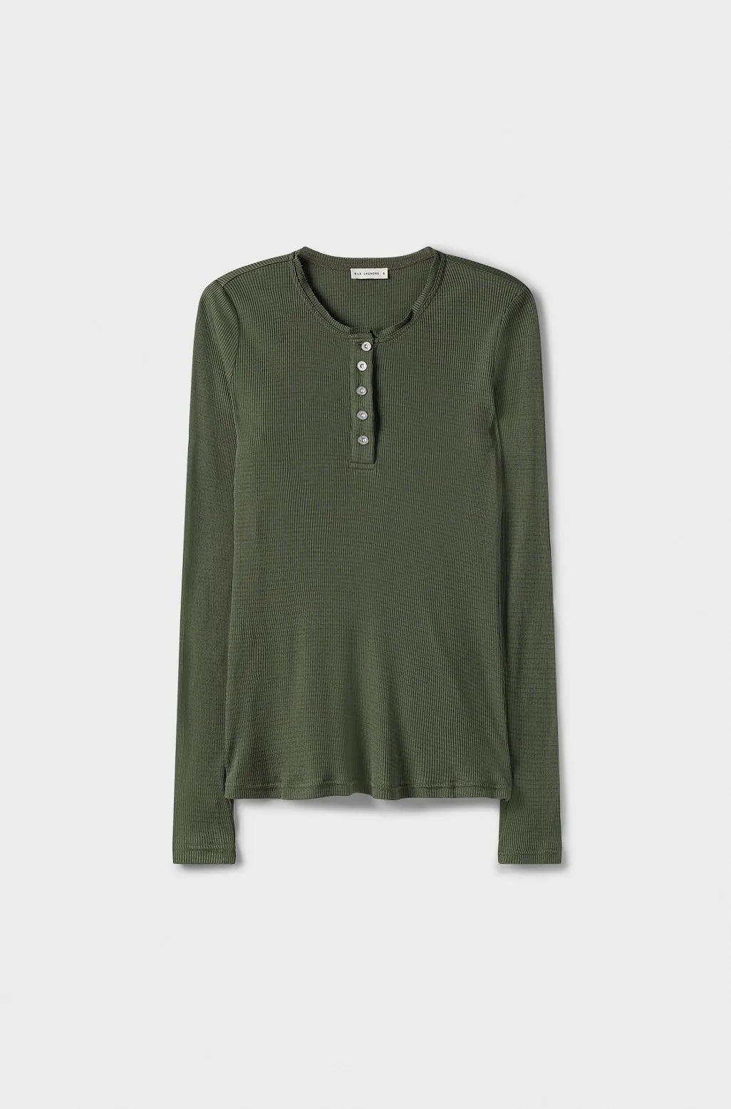 Ribbed Long Sleeve Henley Cedar sold by Silk Laundry