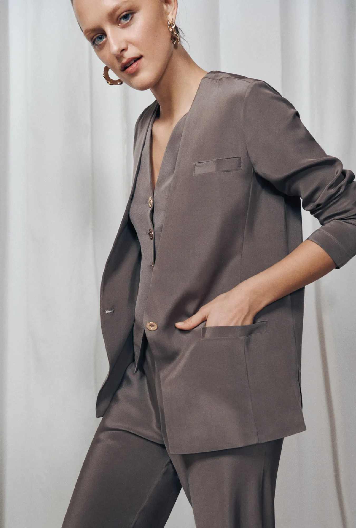 CDC Collarless Blazer Cinder sold by Silk Laundry product image thumbnail 2