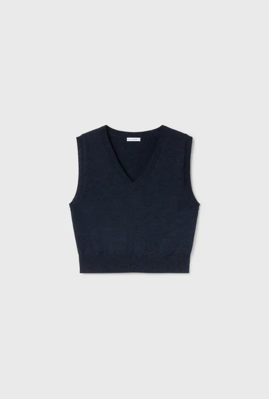 V-Neck Sweater Vest Azul Melange sold by Silk Laundry