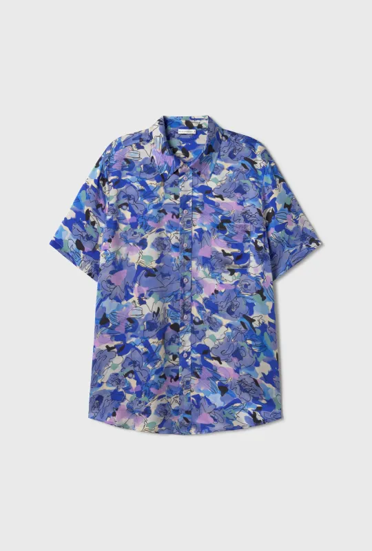 SHORT SLEEVE BOYFRIEND SHIRT CORNFLOWER FLORAL sold by Silk Laundry