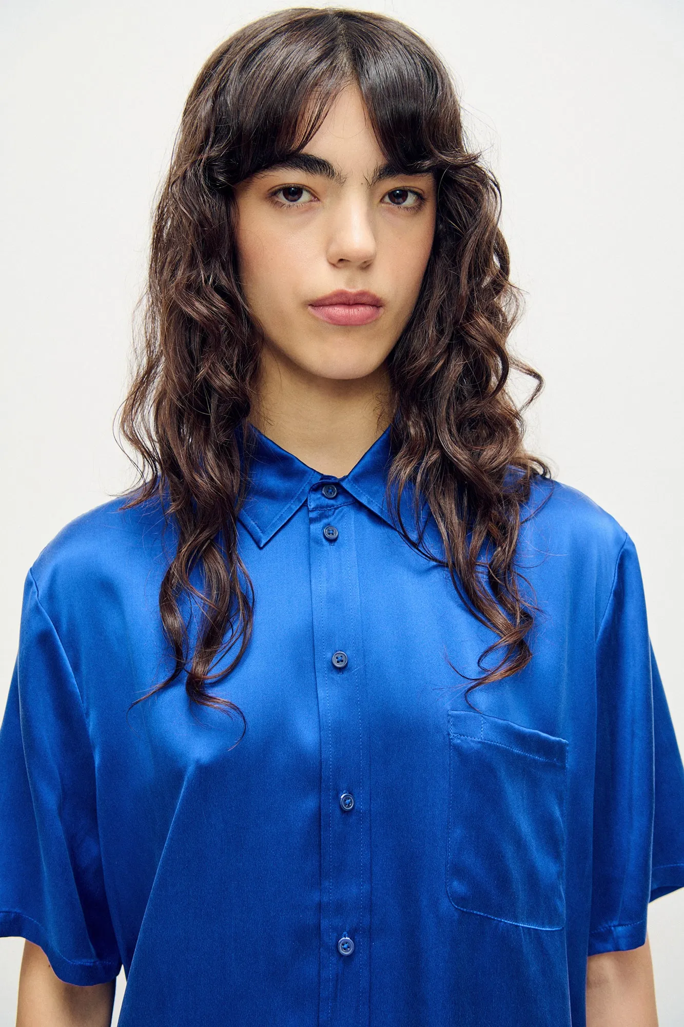 Short Sleeve Boyfriend Shirt Wedgwood sold by Silk Laundry product image thumbnail 5