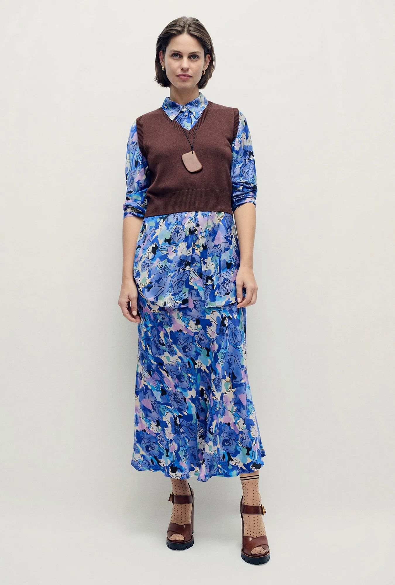 Long Bias Cut Skirt Cornflower Floral sold by Silk Laundry product image thumbnail 2