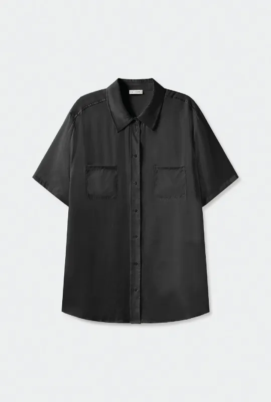 SHORT SLEEVE BOYFRIEND SHIRT BLACK sold by Silk Laundry