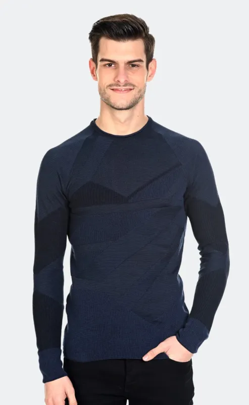 LCR Navy/Blue Knit Textured Long Sleeve Sweater sold by Taelor