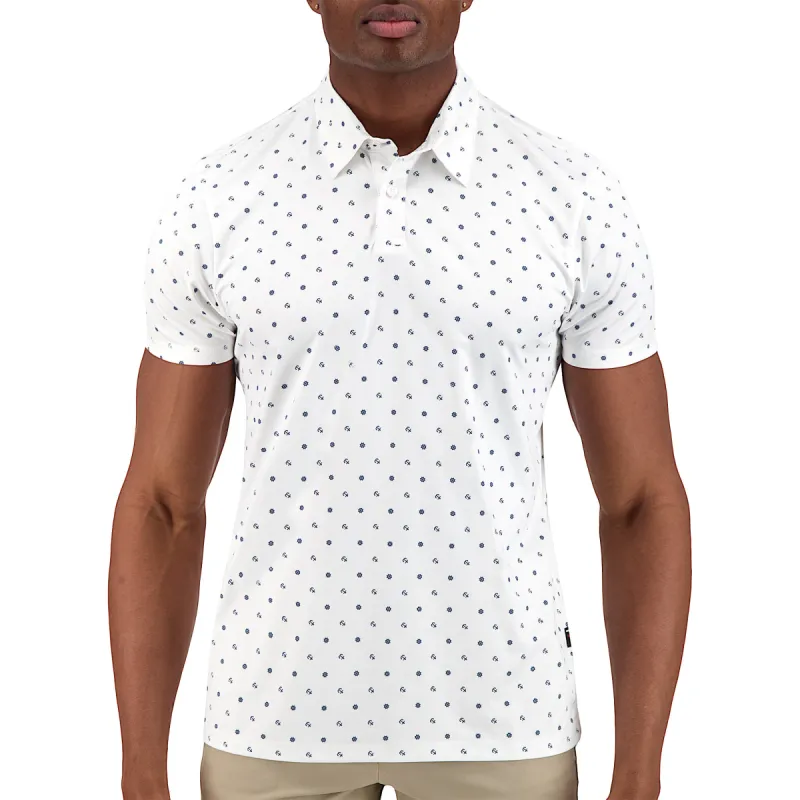 International Report White Nautical Print Performance Short Sleeve Polo sold by Taelor