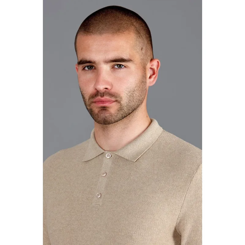 Paul James Tan Pique Knit Button Up Longsleeve Polo sold by Taelor