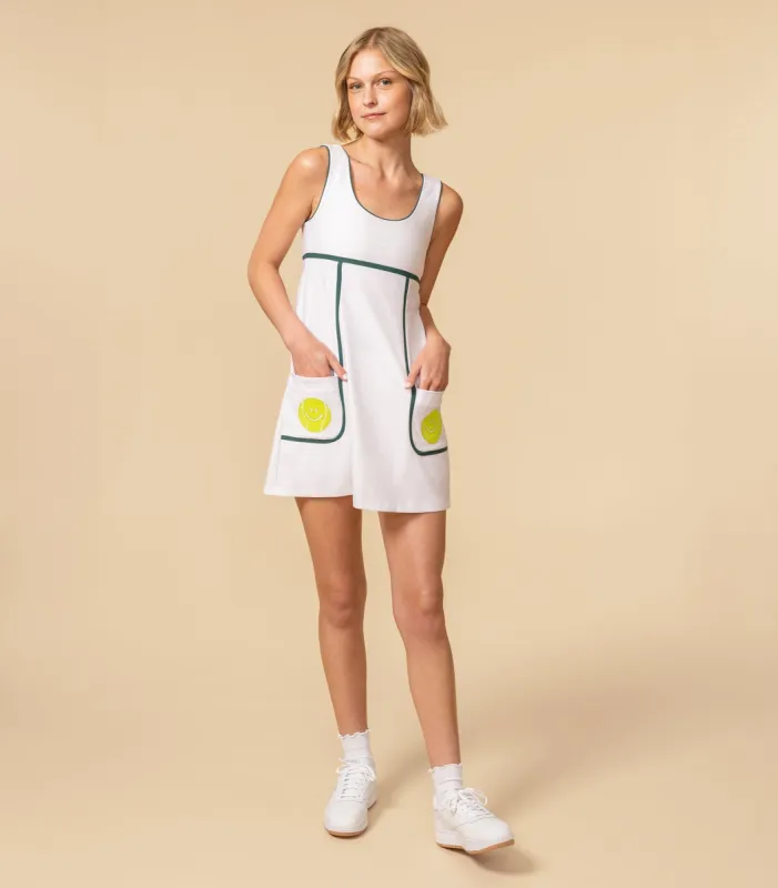 Molly dress in palm sold by Top Banana