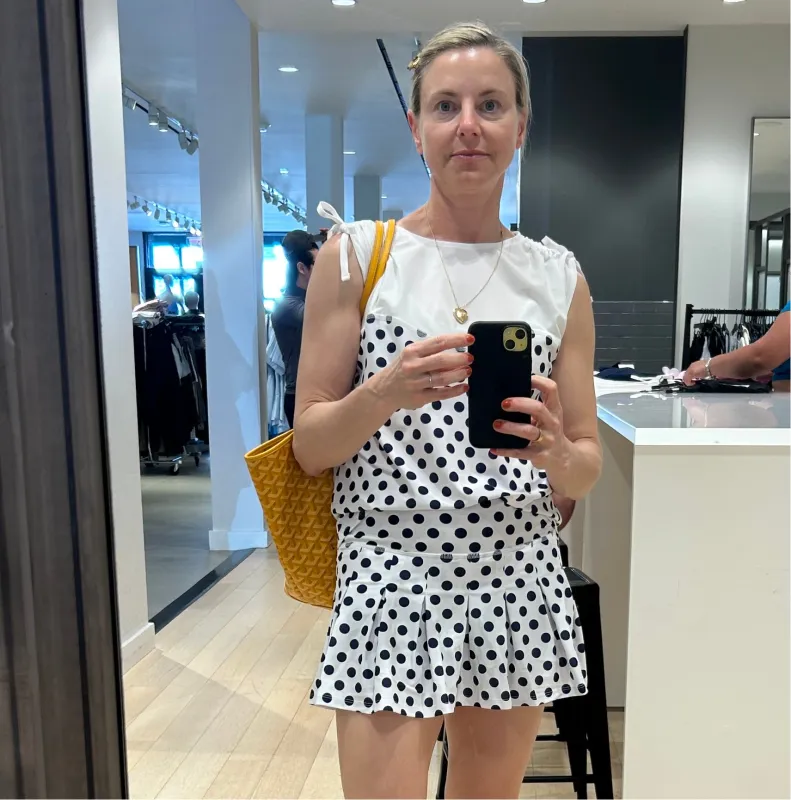 EVONNE SPORT SKIRT White & Navy Dot sold by Top Banana