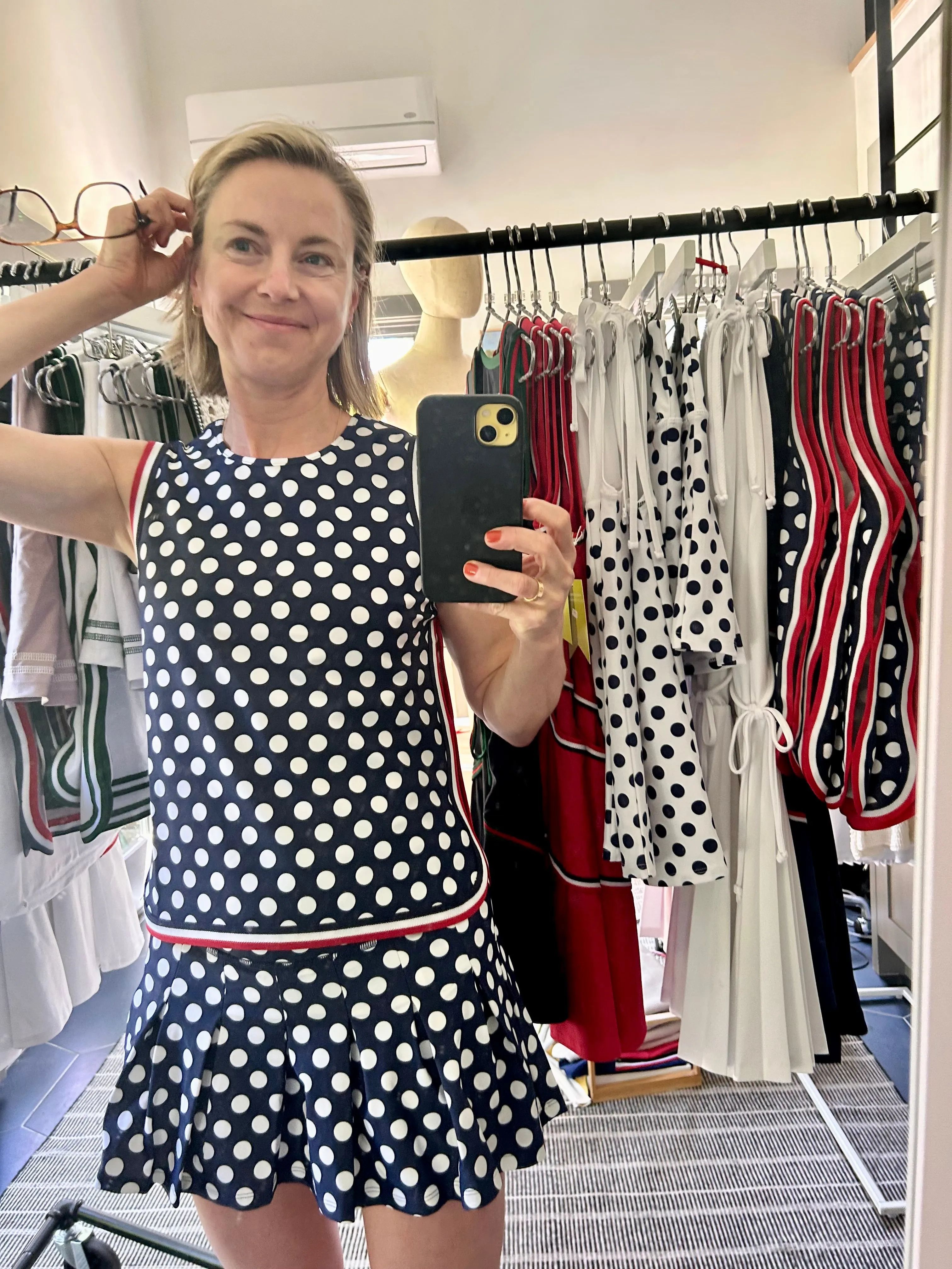 HANA TANK Navy Dot & RWB Trim sold by Top Banana