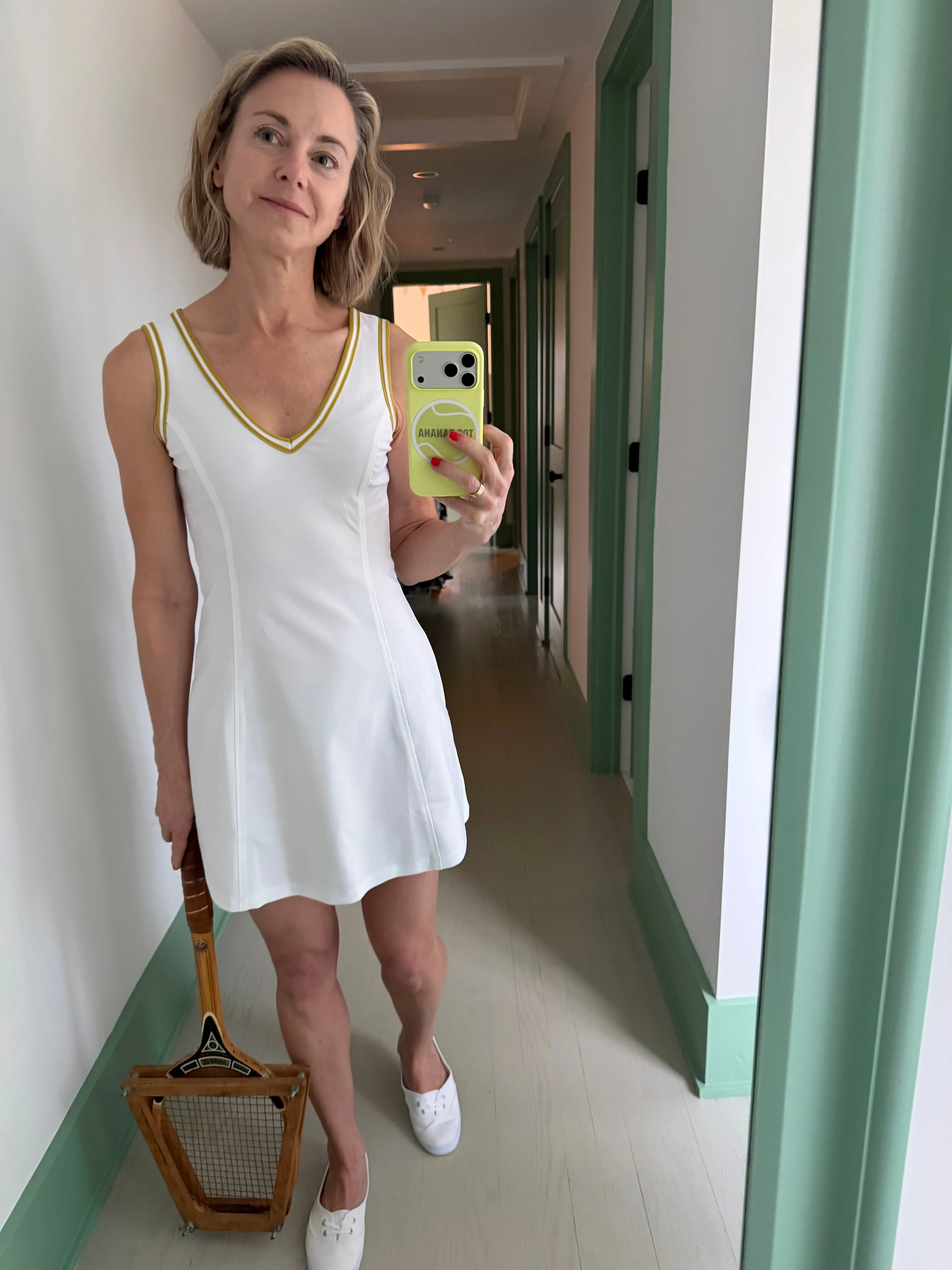 Frankie Racquets dress in Dirty Martini sold by Top Banana