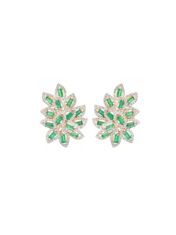 5.84ct Diamond Emerald 14K Gold Statement Cluster Earrings sold by Wish Fine Jewelry