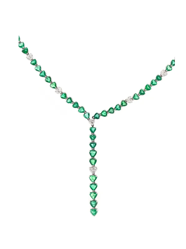 11.7ct Diamond Emerald 18K Gold Lariat Necklace sold by Wish Fine Jewelry