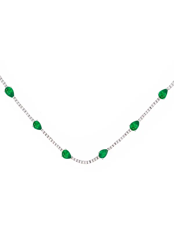 8.55ct Diamond Emerald 18K Gold Stationed Tennis Necklace sold by Wish Fine Jewelry