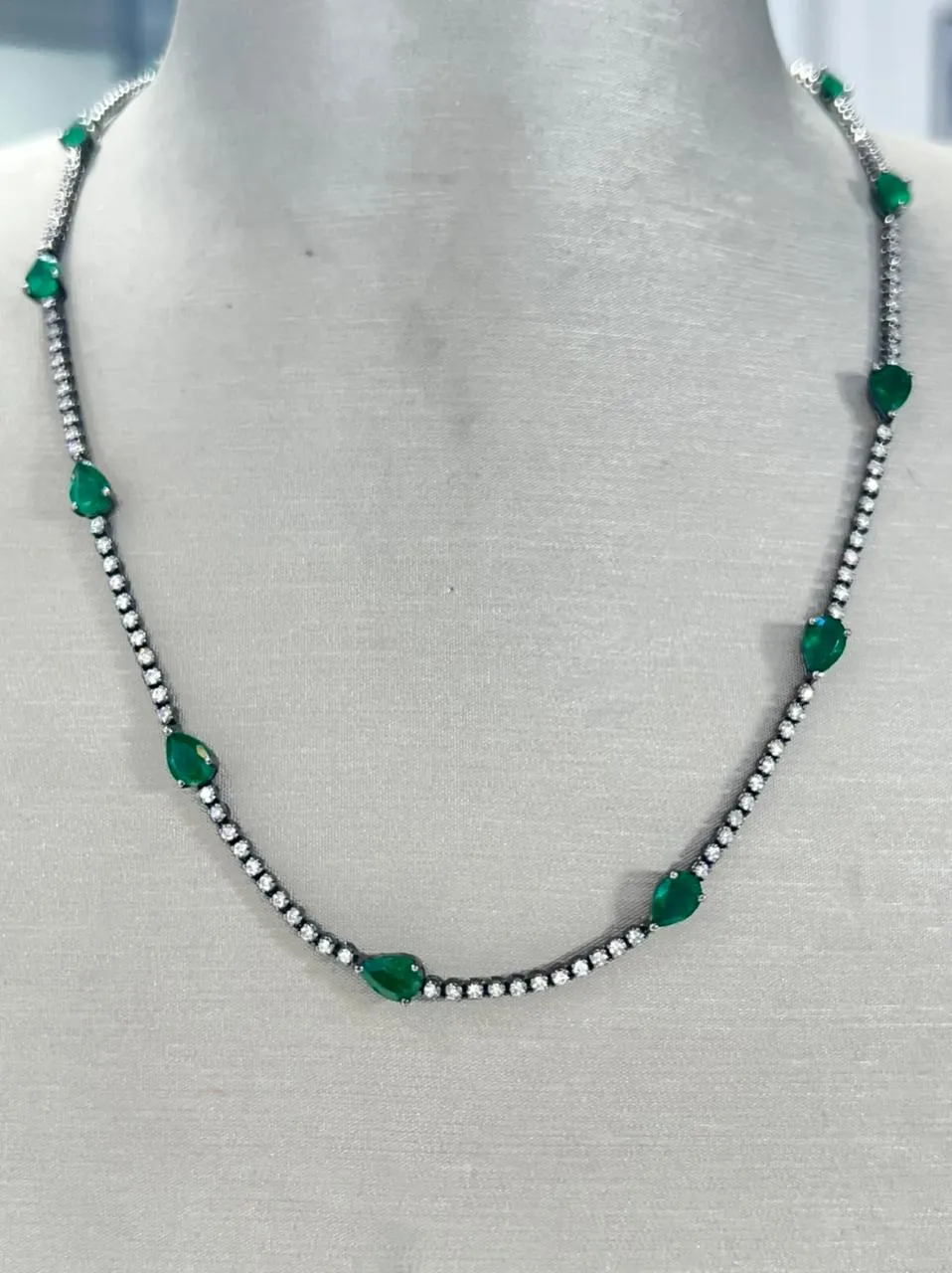 8.55ct Diamond Emerald 18K Gold Stationed Tennis Necklace sold by Wish Fine Jewelry product image thumbnail 3
