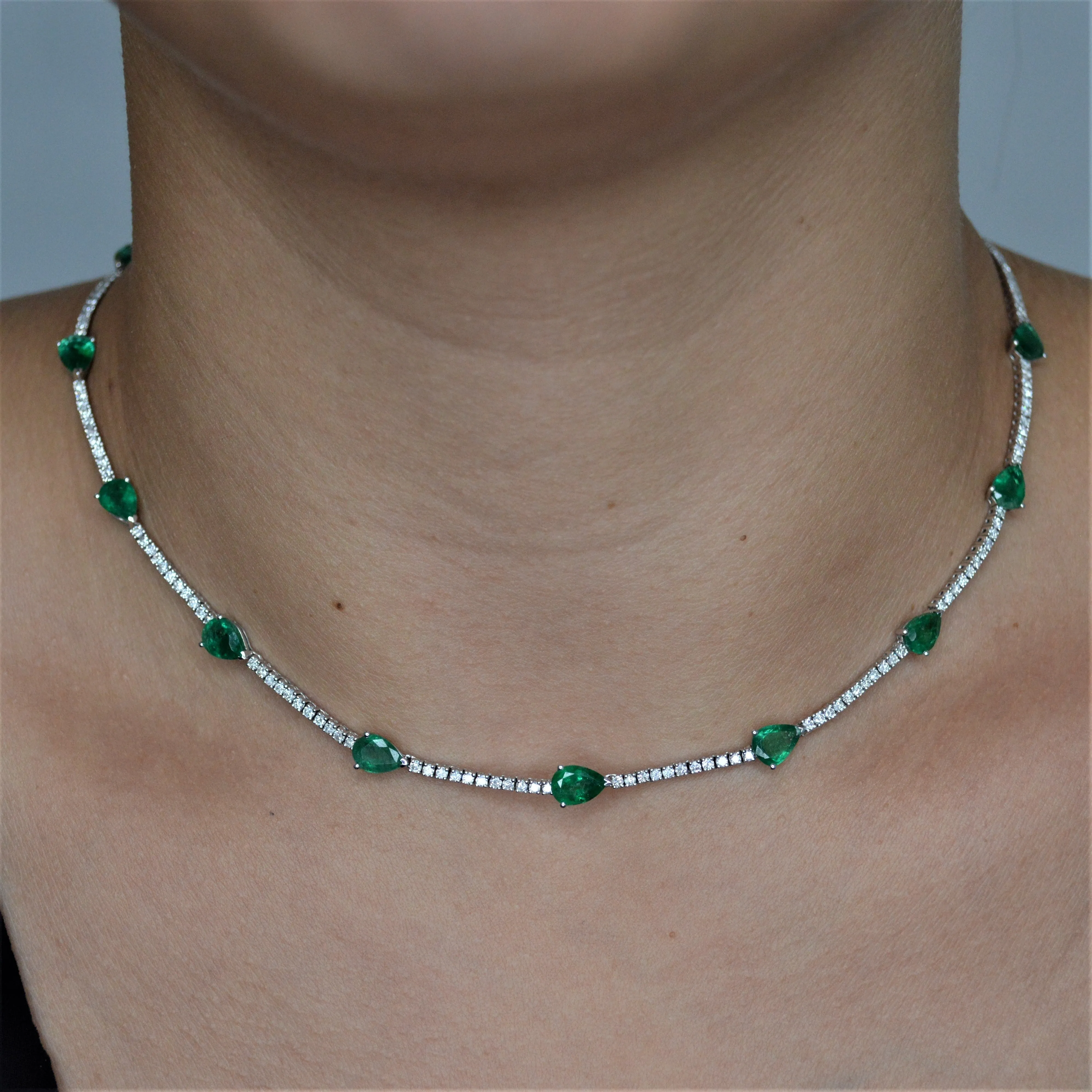 8.55ct Diamond Emerald 18K Gold Stationed Tennis Necklace sold by Wish Fine Jewelry product image thumbnail 2