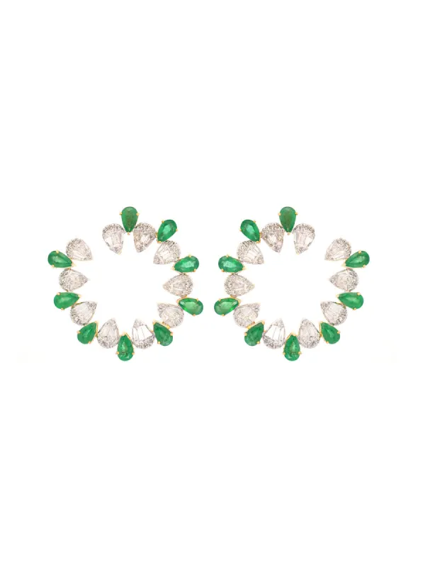 5.32ct Diamond Emerald 14K Gold Cluster Earrings sold by Wish Fine Jewelry