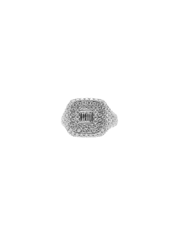 2.40ct Diamond 18K Gold Round Baguette Pave Signet Ring sold by Wish Fine Jewelry