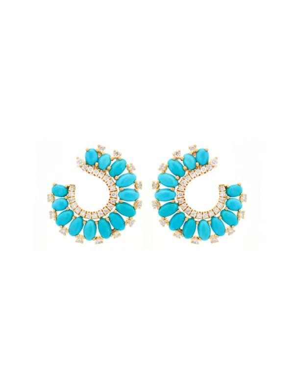 0.70ct Diamond Turquoise 18K Gold Cluster Earrings sold by Wish Fine Jewelry