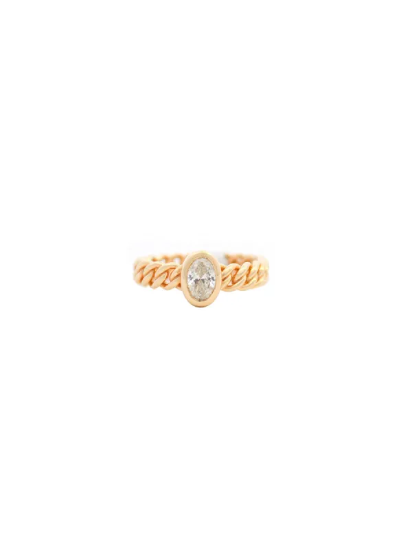 0.56ct Diamond 14K Gold Oval Cuban Chain Ring sold by Wish Fine Jewelry