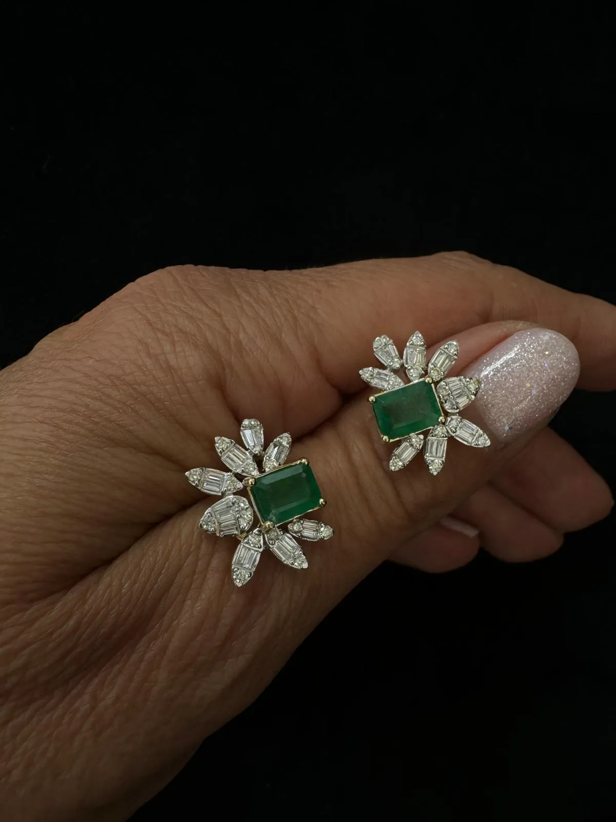 2.7ct Emerald Diamond 14K Gold Leaf Earrings sold by Wish Fine Jewelry product image thumbnail 2